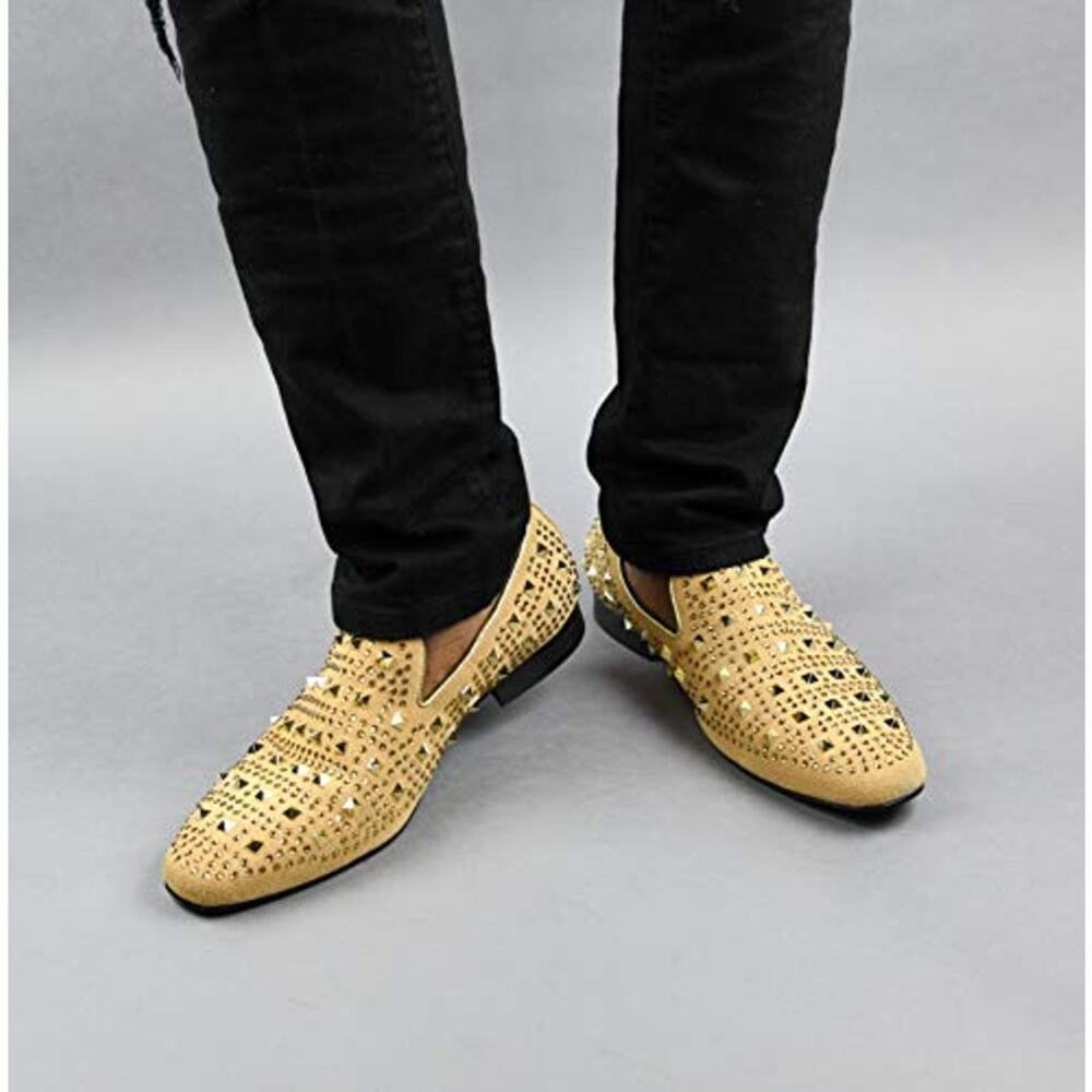 Asher Green Tonal Crystal Studded Suede Smoking Loafer Dress Shoes 14